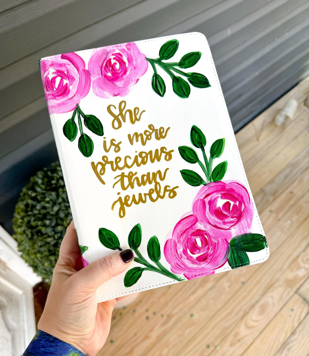 Roses Custom Painted Bible, Personalized Bible, Hand Painted Holy Book, Unique Religious Gift, Custom Bible Cover
