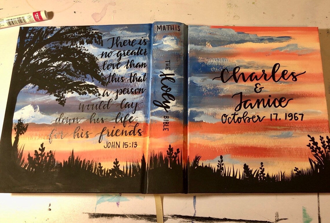 American Flag Custom Painted Bible, Personalized Bible, Hand Painted Holy Book, Unique Religious Gift, Custom Bible Cover