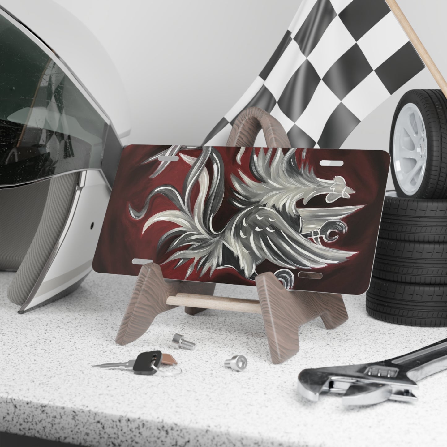 Painting of Gamecock Metal License Plate