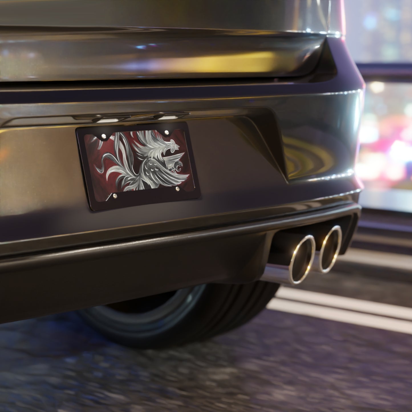 Painting of Gamecock Metal License Plate