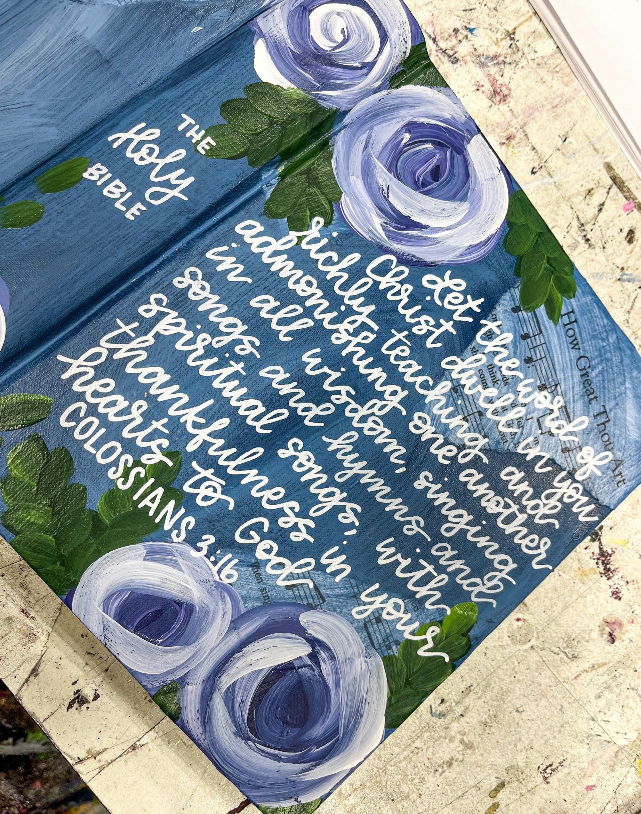 Red roses and sheet music  Custom Painted Bible, Personalized Bible, Hand Painted Holy Book, Unique Religious Gift, Custom Bible Cover