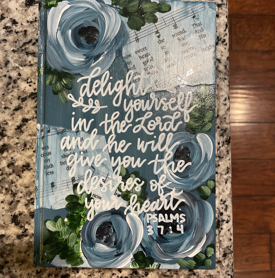 Red roses and sheet music  Custom Painted Bible, Personalized Bible, Hand Painted Holy Book, Unique Religious Gift, Custom Bible Cover