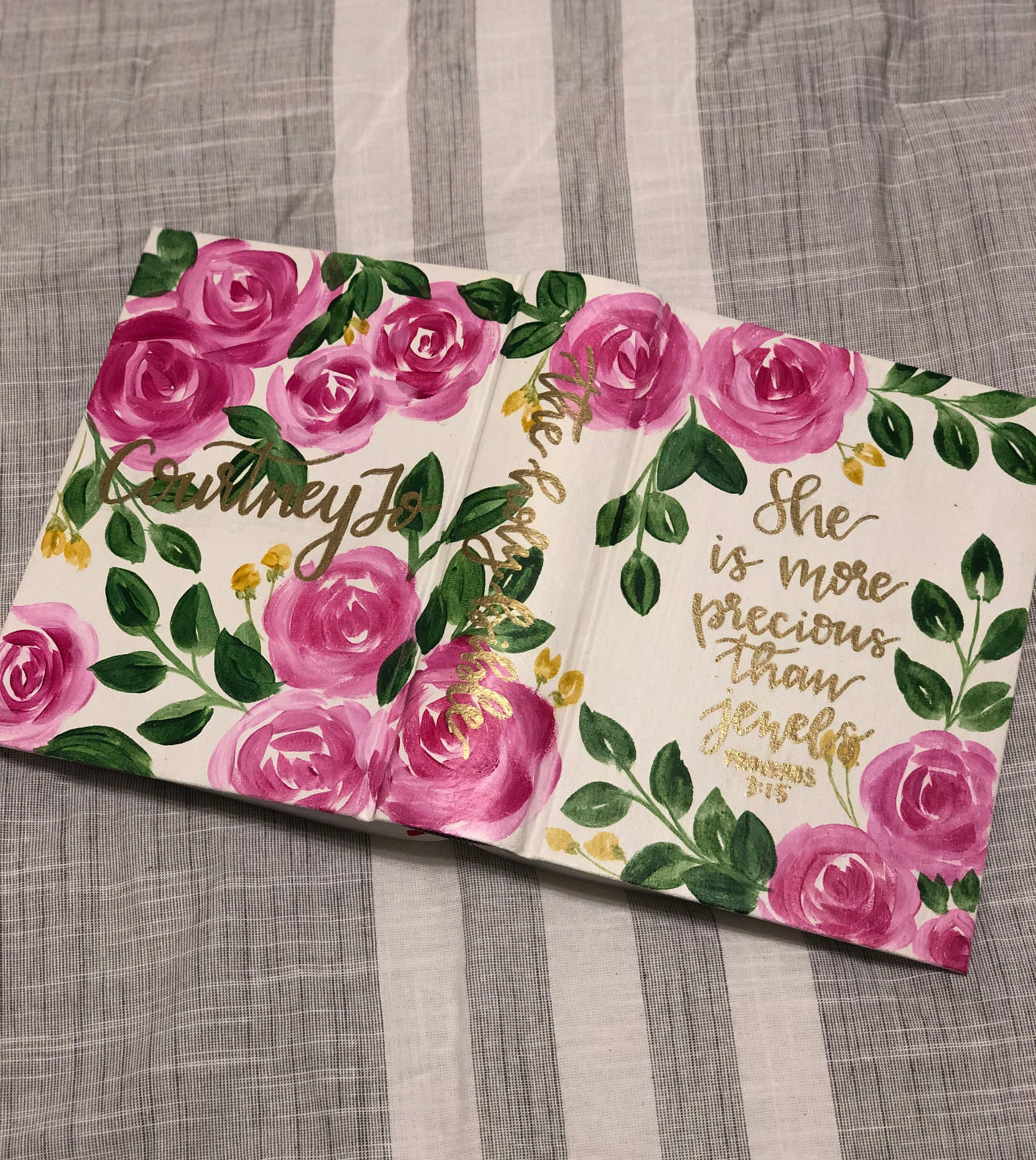 Roses  Custom Painted Bible, Personalized Bible, Hand Painted Holy Book, Unique Religious Gift, Custom Bible Cover