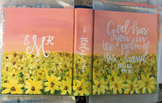 Sunflower Field  Custom Painted Bible, Personalized Bible, Hand Painted Holy Book, Unique Religious Gift, Custom Bible Cover