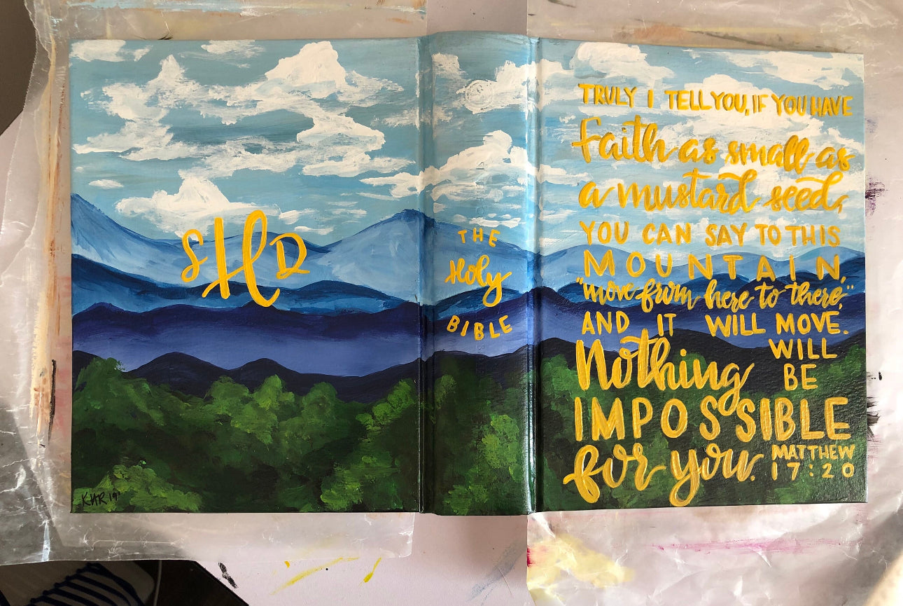 Mountain  Custom Painted Bible, Personalized Bible, Hand Painted Holy Book, Unique Religious Gift, Custom Bible Cover