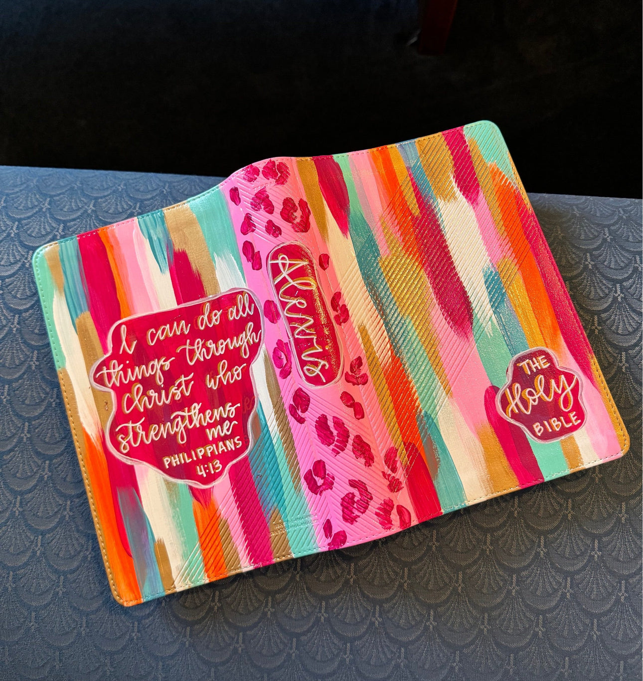 Preppy girl style Custom Painted Bible, Personalized Bible, Hand Painted Holy Book, Unique Religious Gift, Custom Bible Cover