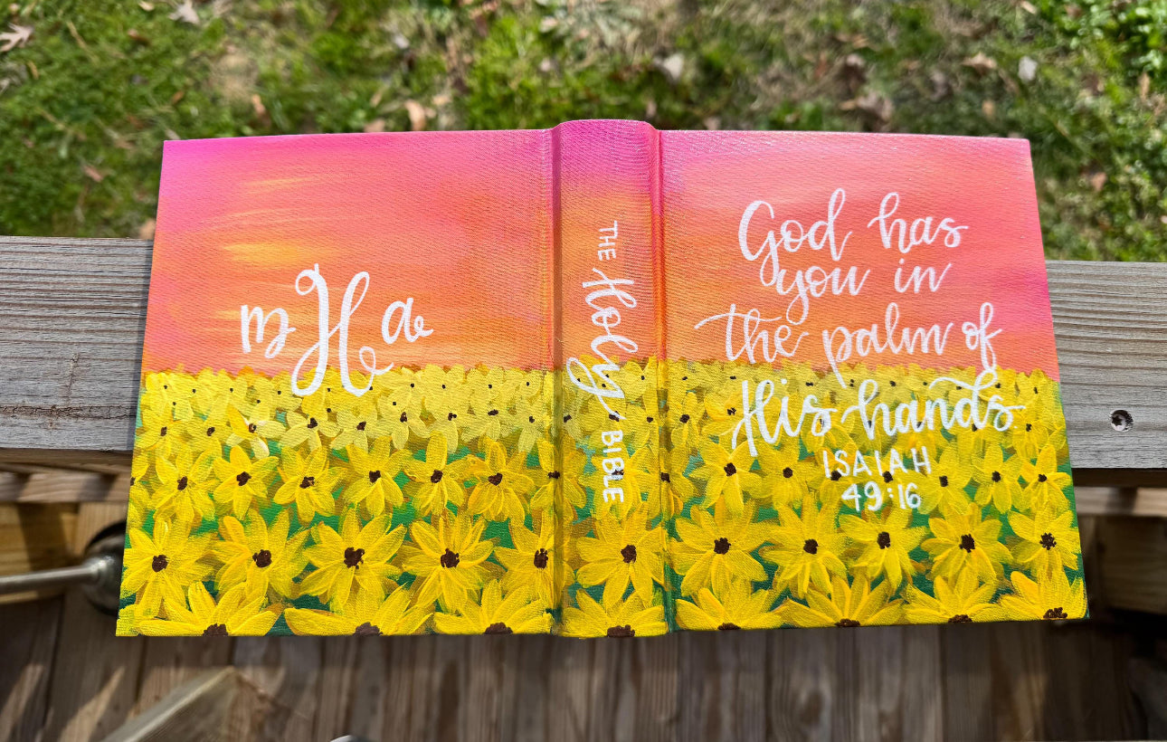 Sunflower Field  Custom Painted Bible, Personalized Bible, Hand Painted Holy Book, Unique Religious Gift, Custom Bible Cover
