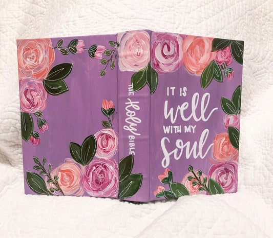 Roses  Custom Painted Bible, Personalized Bible, Hand Painted Holy Book, Unique Religious Gift, Custom Bible Cover