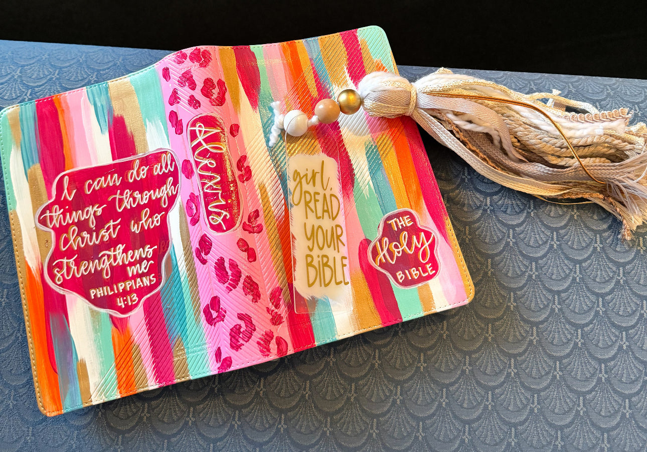 Preppy girl style Custom Painted Bible, Personalized Bible, Hand Painted Holy Book, Unique Religious Gift, Custom Bible Cover