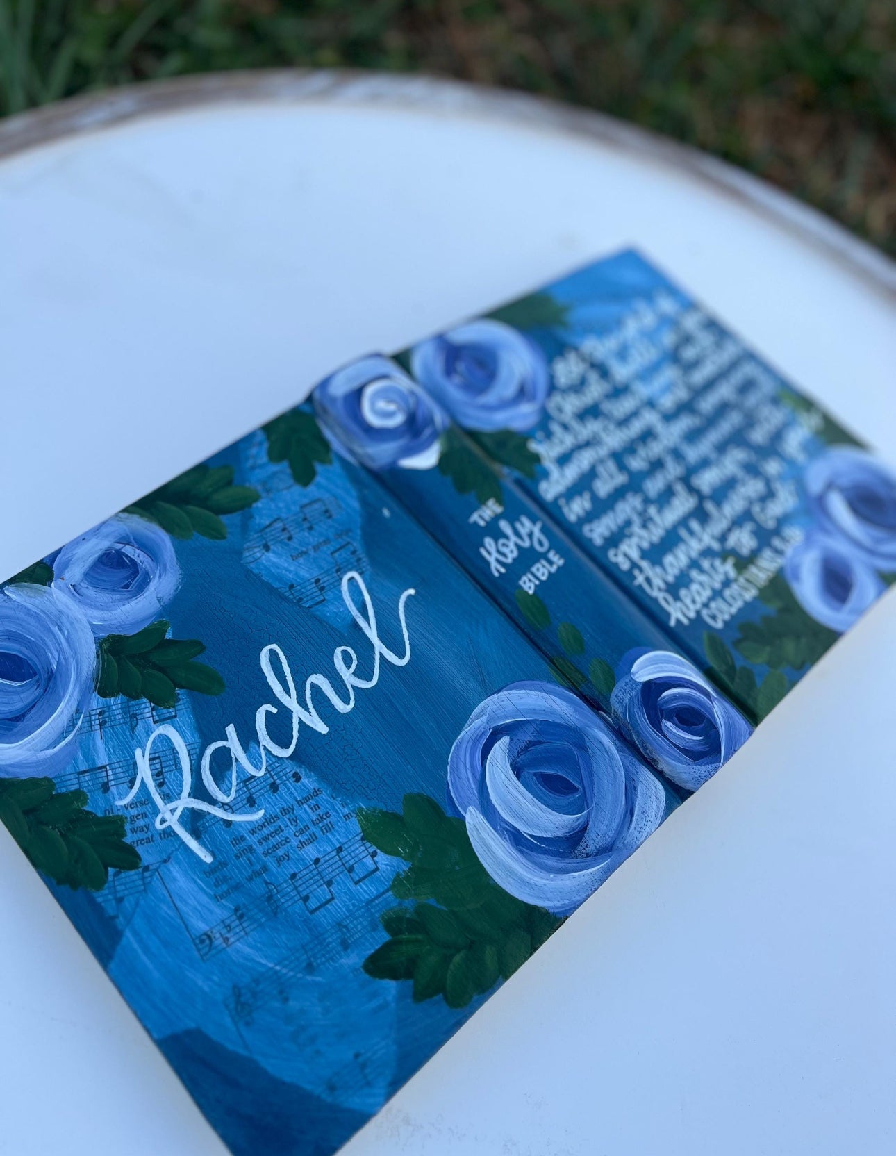 Red roses and sheet music  Custom Painted Bible, Personalized Bible, Hand Painted Holy Book, Unique Religious Gift, Custom Bible Cover