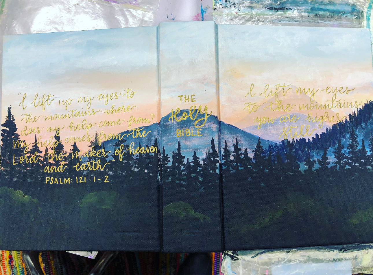 Mountain  Custom Painted Bible, Personalized Bible, Hand Painted Holy Book, Unique Religious Gift, Custom Bible Cover