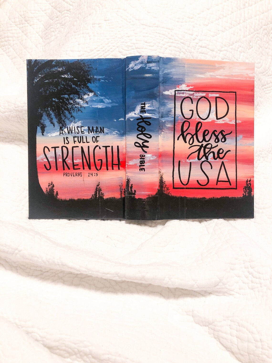 American Flag  Custom Painted Bible, Personalized Bible, Hand Painted Holy Book, Unique Religious Gift, Custom Bible Cover