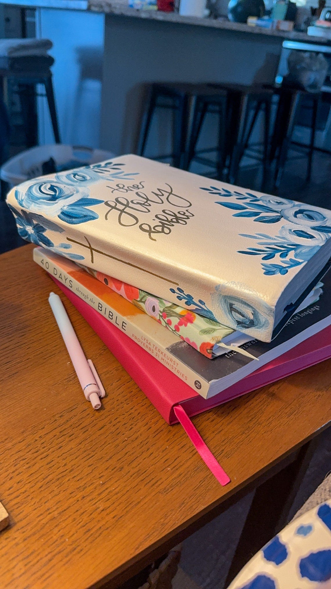 Blue and white Chinoiserie  Custom Painted Bible, Personalized Bible, Hand Painted Holy Book, Unique Religious Gift, Custom Bible Cover