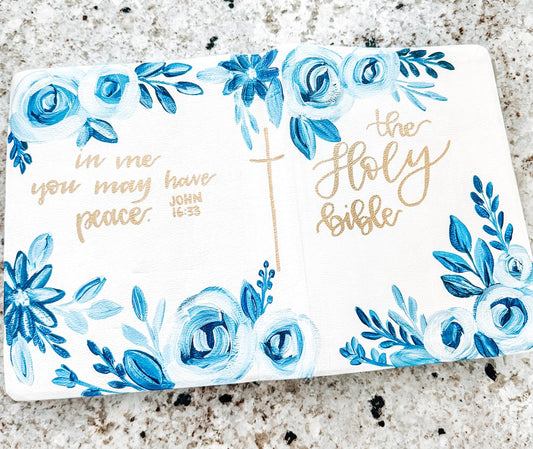 Blue and white Chinoiserie  Custom Painted Bible, Personalized Bible, Hand Painted Holy Book, Unique Religious Gift, Custom Bible Cover